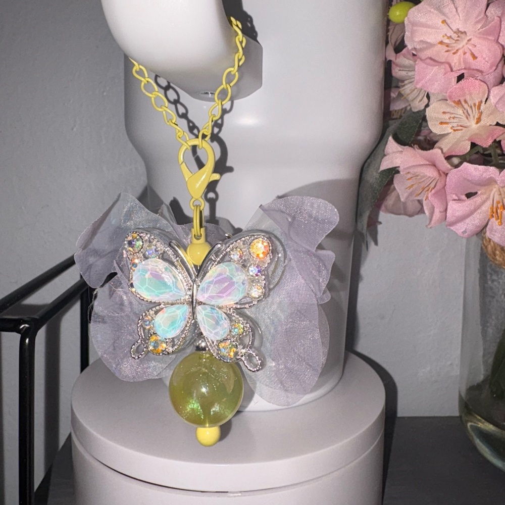 Butterfly Pendant Stanley Cup with Yellow Chain Charm
